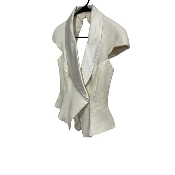 Vintage En Francais by Huey Waltzer White Satin Shawl Collar Halter Vest SZ 6 - Picture 3 of 9